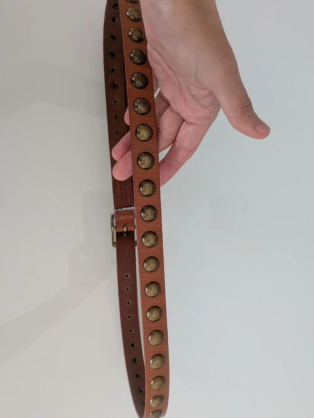 J.CREW Brown Studded leather Belt Women Brass Buckle with brass studs Y2K size L